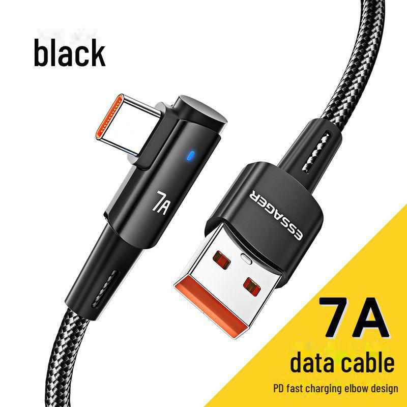 

Кабель для быстрой зарядки ESSAGER Chenguang Series 7A с угловым разъемом для Huawei, Xiaomi и других 1m, 7A USB-Type-c чёрный