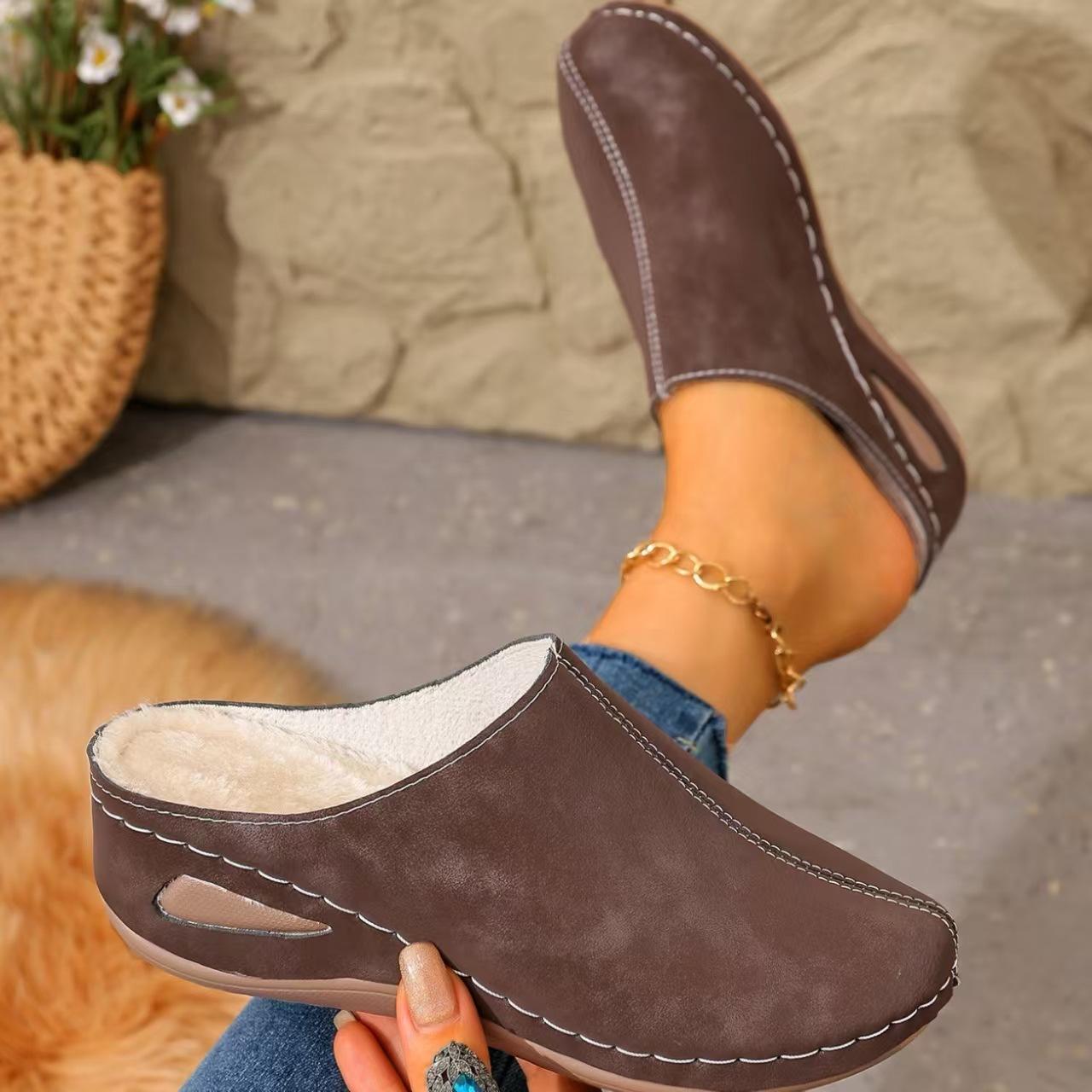 

Plus Size Shoes for Women 36-42 Winter Fashion Women Slip on Short Plush Warm Comfortable Platform Wedges Non-slip Slippers Flat 43