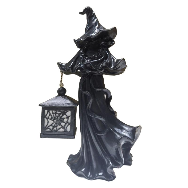

Halloween Decorations Witch Statue With Lantern, Resin Hell Messenger Ghost Sculpture, Faceless Scary Vintage Witch Figurine чорний