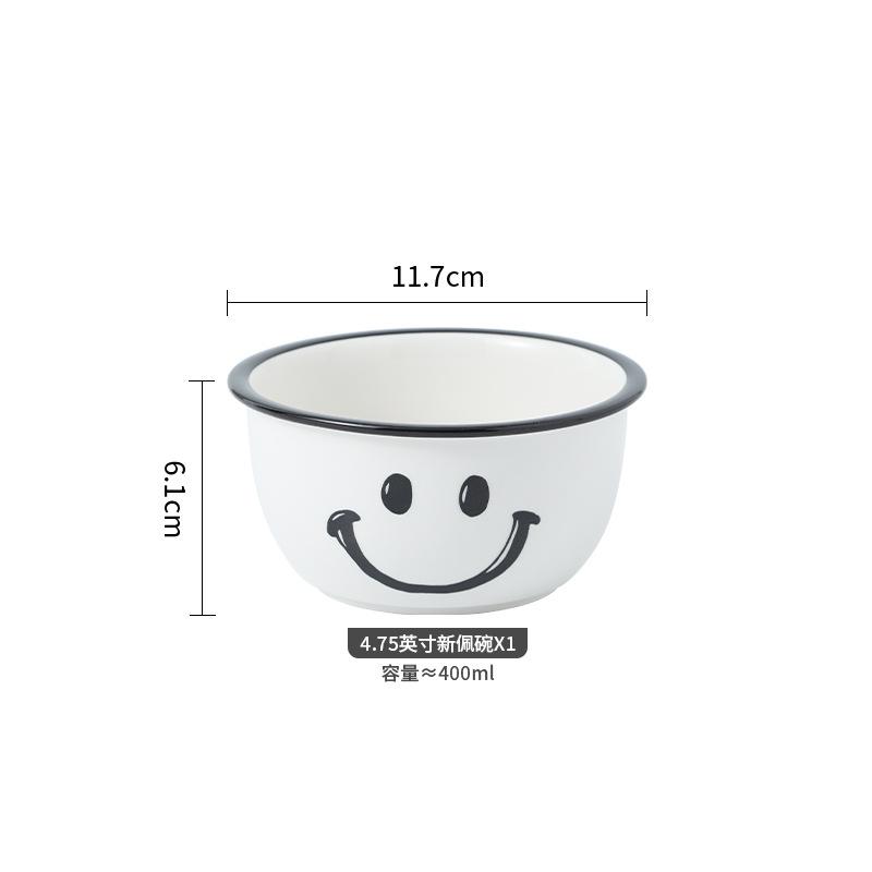Creative And Cute Smiley Tableware Household Ceramic Tableware Housewarming Gifts Rice Bowl Baking Bowl Vegetable Plate Spoon Combination