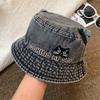 Sweet and Cute Cat Ear Denim Bucket Hat Autumn and Winter Hat Women's Embroidery Basin Hat Versatile Face Bucket Hat