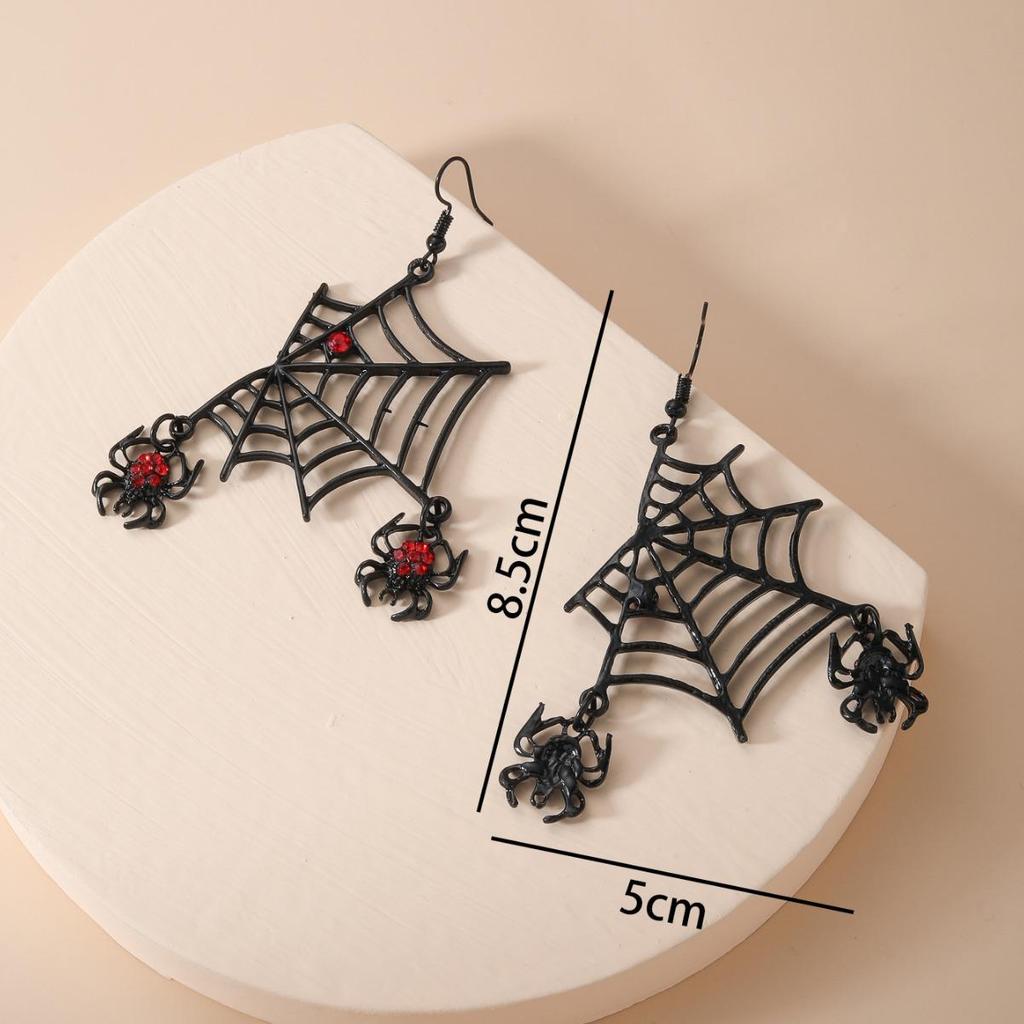 Halloween Spider Web Hook Earrings Punk Style Red Rhinestone Earrings New Trendy Jewelry For Women
