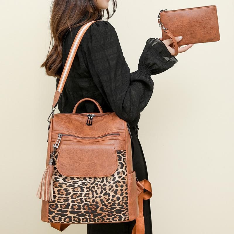 Cute Retro Leopard Print Fashionable Ladies' Backpack with Large Capacity. Ladies' Backpack