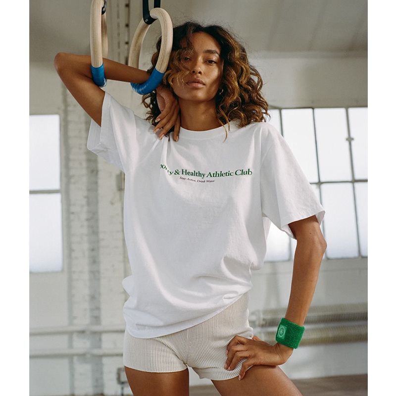 American vintage Sports Style Healthy Niche Letter Slogan Casual Wide Loose Shoulder Pure Cotton Short sleeve T-shirt