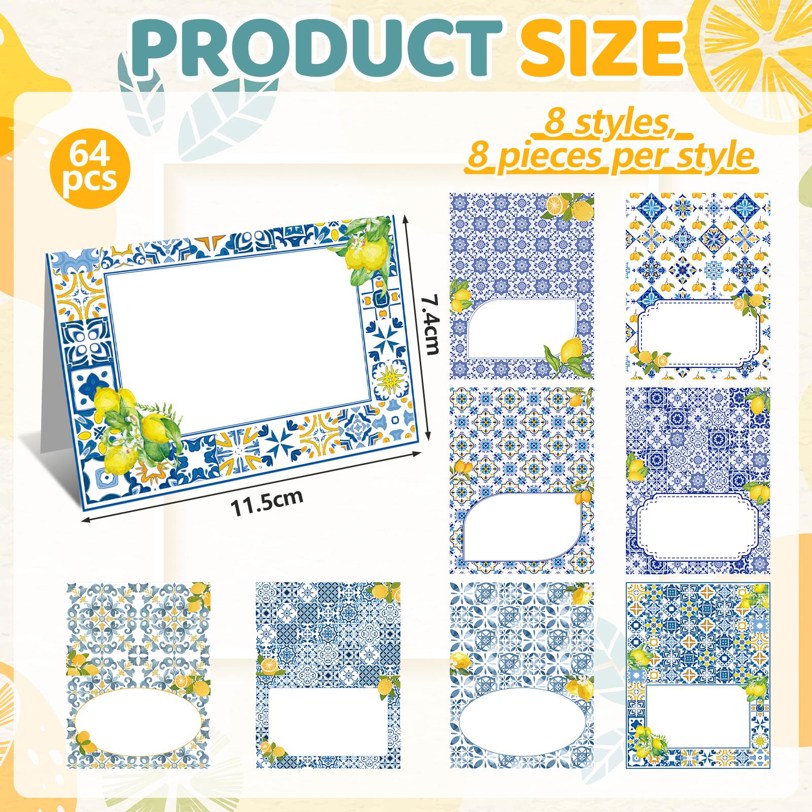 

Капри Лимон Рассадочные карточки Синяя плитка Таблички с названиями столов Желтый лимон Карточки-палатки Этикетка для еды для свадьбы, свадебного душа, сервировки стола синий