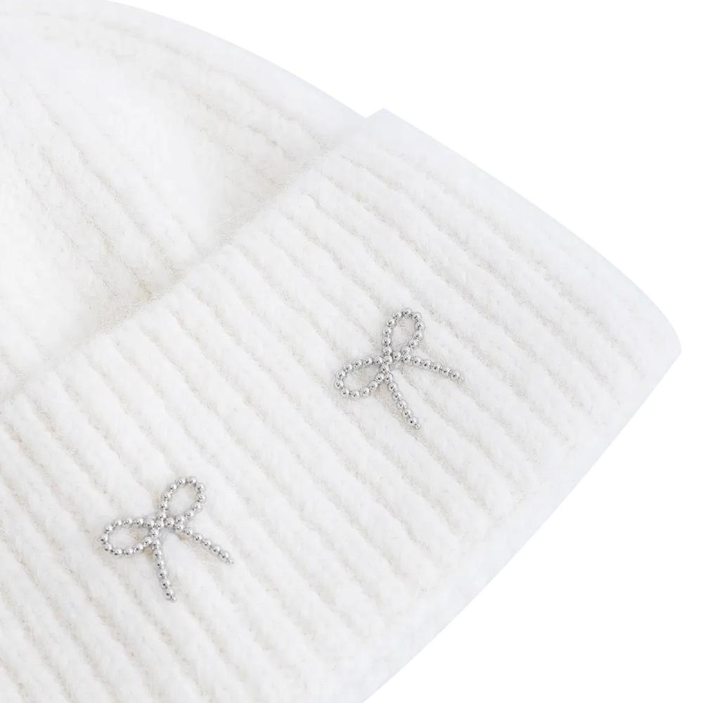 Nowe Damskie Czapeczki typu Beanie Zimowe Ciepłe Luźne Czapki Czapka Y2K Dla Kobiet Jednolity Kolor Ozdoba Kokardą Zimowe Dziewczęce Czapki Dzianinowe