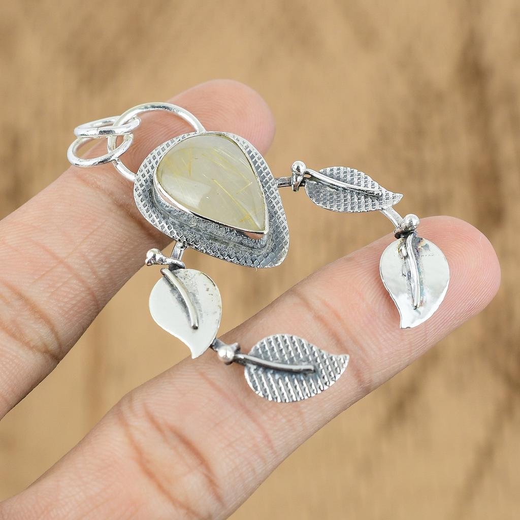 Natural Golden Rutile Gemstone Pendant 925 Sterling Silver Jewelry For Girls