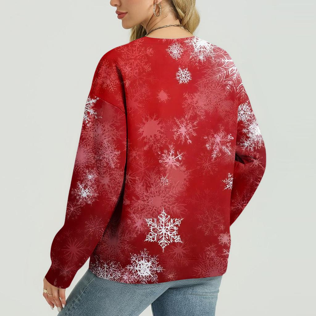 Women's Casual And Fashionable Christmas Print Long-Sleeved Top