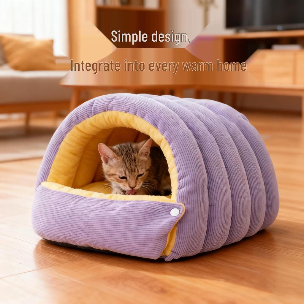 Four Seasons Washable Warm Cat & Dog Bed, Enclosed & Thickened, Suitable for Small to Medium Pets.