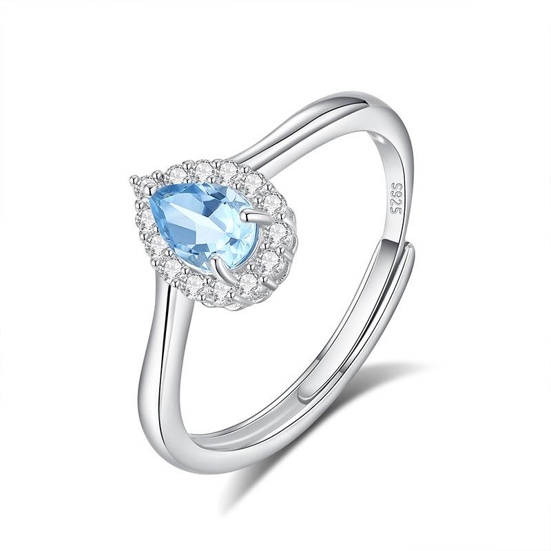 Classic S925 Sterling Silver Ring, Oval Natural Crystal & CZ Adjustable Band for Ladies