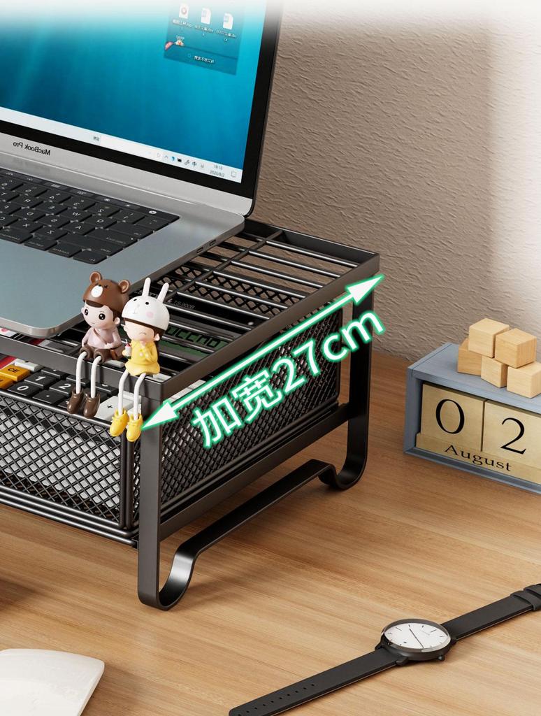 Metal Desktop Laptop Stand with Storage and Cooling Features for Gaming Monitors
