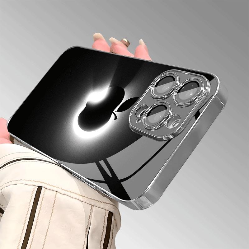 Creative For Apple Pattern Tempered Glass Electroplated Phone Case For iPhone 17 16 15 14 13 12 11 Pro Max Plus 16E 17 Air Cover