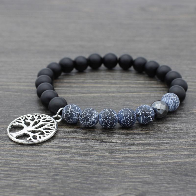 European Hot-Selling Yellow Tiger Eye & Volcanic Stone Lotus Tree Pendant Yoga Mala Bracelet