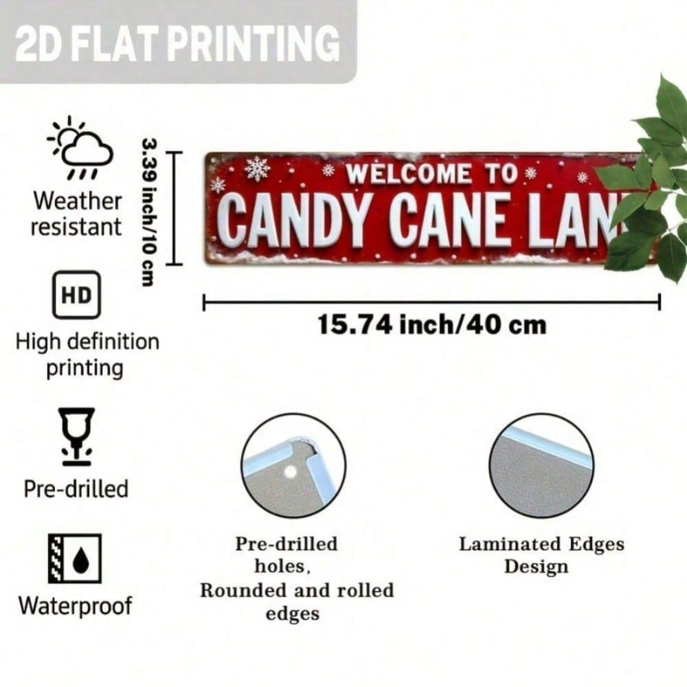 Vintage Metal Sign Candy Cane Lane Retro Christmas Wall Decor