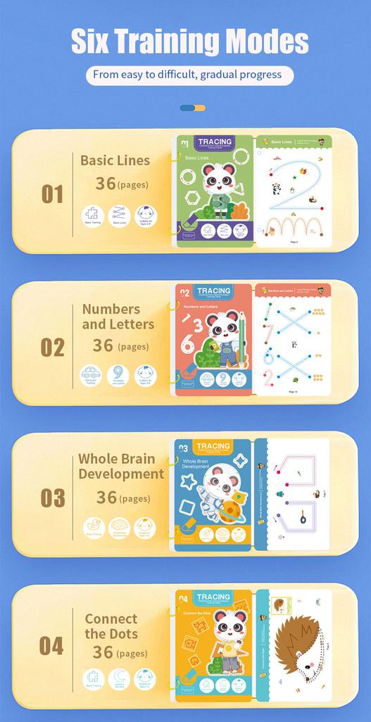 34-Page Reusable Magic Exercise Book Kit | Whole-Brain Development Pen Control Coaching & Painting Enlightenment Writing Skills Learning