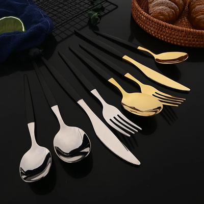 24Pcs Black Gold Dinnerware Set Stainless Steel Cutlery Set Fork Knife Coffee Spoon Tableware Silverware Kitchen Flatware Set