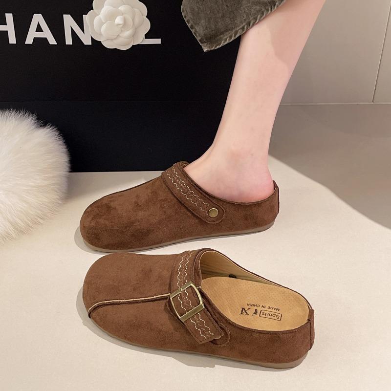 Thick-soled retro half-slippers women's autumn new lazy people wear bag-head slippers women