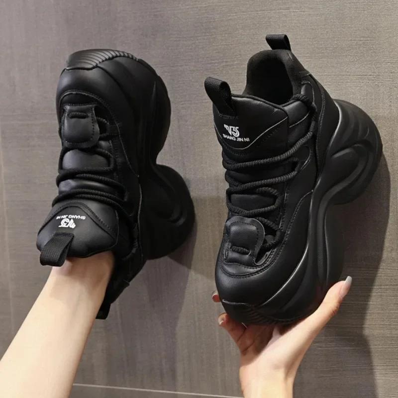 Fashion 8CM Cow Genuine Leather Woman Firm Ergonomic Women Platform Wedge Casual Ankle Boots Chunky Sneakers Autumn Spring Shoes 2025