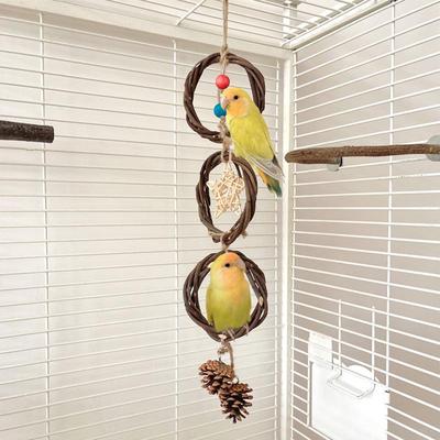 Jouet anneau pour oiseaux Grand oiseau Perroquet Jouet à mâcher Balançoires Perchoirs Jouet à mâcher amusant avec étoile et pomme de pin Accessoires suspendus pour cage à oiseaux