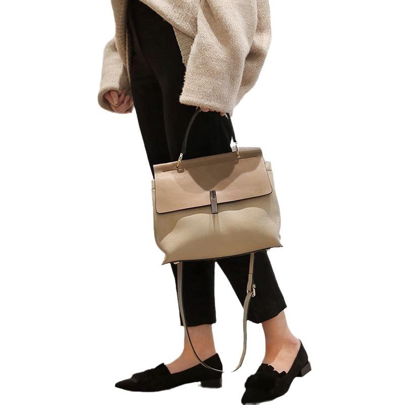 Leather Women's Bag, Fashionable and Retro Korean Style Versatile Shoulder Bag, Women's Leather Color Bucket Bag