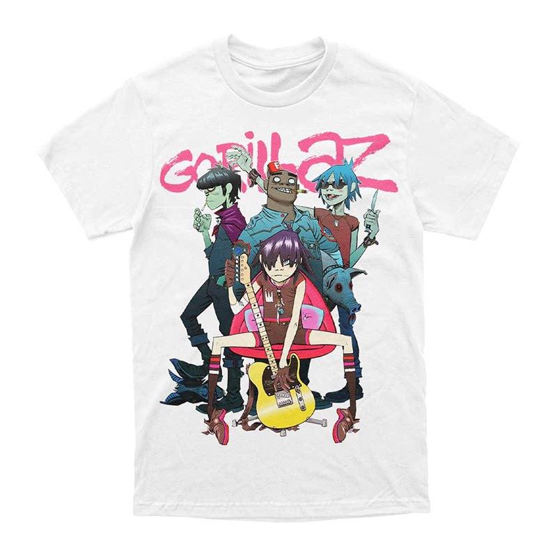 Pop British Virtual Band Gorillaz Casual High Street Short-sleeved Pure Polyester Printed T-shirt for Europe and America