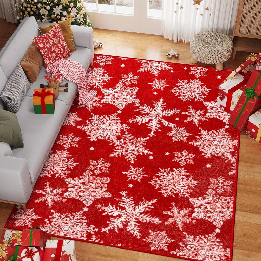 Roter Bereichsteppich Weihnachten Wohnzimmer Teppich Schneeflocke Küchenmatte Feiertagsdeko Eingang Fußmatte Innen Dekorativer Überwurf
