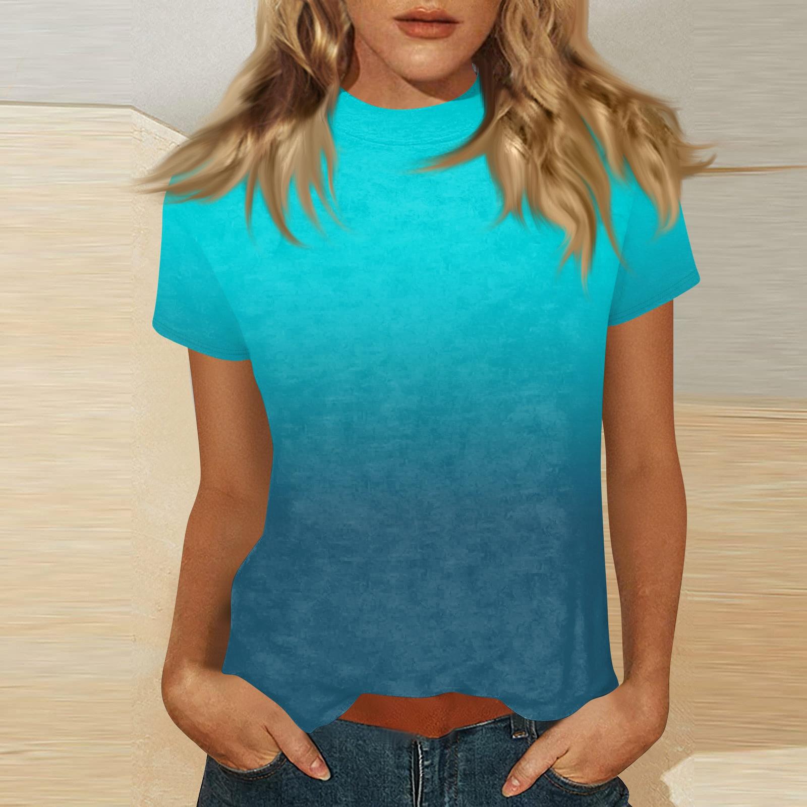 Женский топ с воротником-стойкой, коротким рукавом и принтом XXXL тёмно-синий