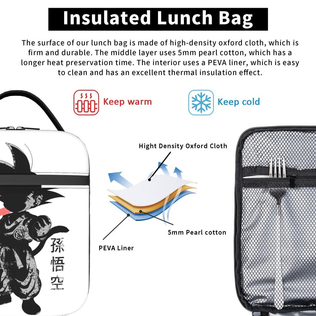 DBZ Little Saiyan Insulated Lunch Bag Large Lunch Container Thermal Bag Tote Lunch Box Work Travel Food Storage Bags