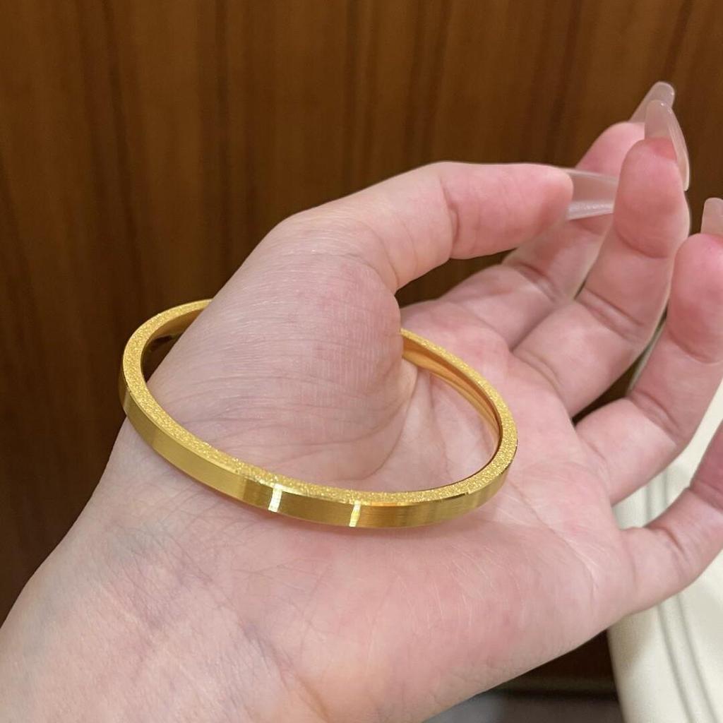 Gold Plated Sandblasted Bangle: Women's Luxury Simulated Gold Wedding Bracelet