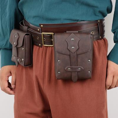 Medieval Belt PU Leather Copper Coin Waist Bag Coaplay Wide Belt Renaissance Retro Belt Cosplay Props Accessory