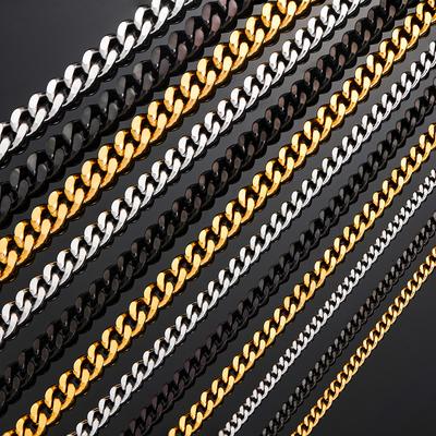 Chaîne Collier Maillons Cubains Curb en Acier Inoxydable Épaisseur 3,5 mm/5 mm/7 mm/9 mm pour Hommes Garçons Couleur Argent Or Noir 14 à 30 Pouces