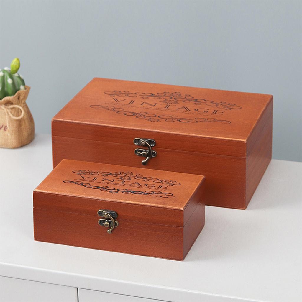 Retro Wooden Keepsake Box Decorative Wood for Case Vintage Handmade Craft with L