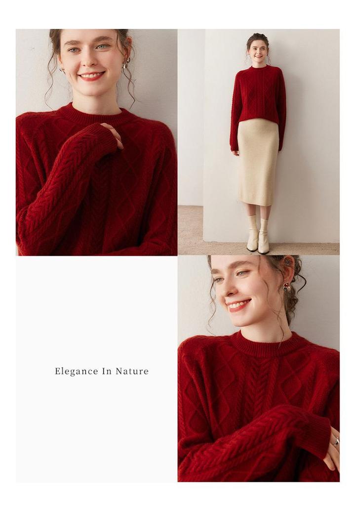 Women's Retro Cable Knit Cashmere Turtleneck Sweater - Cozy Autumn/Winter Style