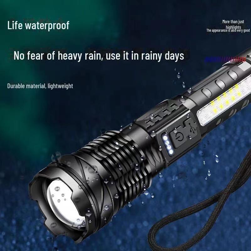 USB Rechargeable Multi-Function Outdoor Flashlight with White Laser, Side Red & Blue Warning Lights