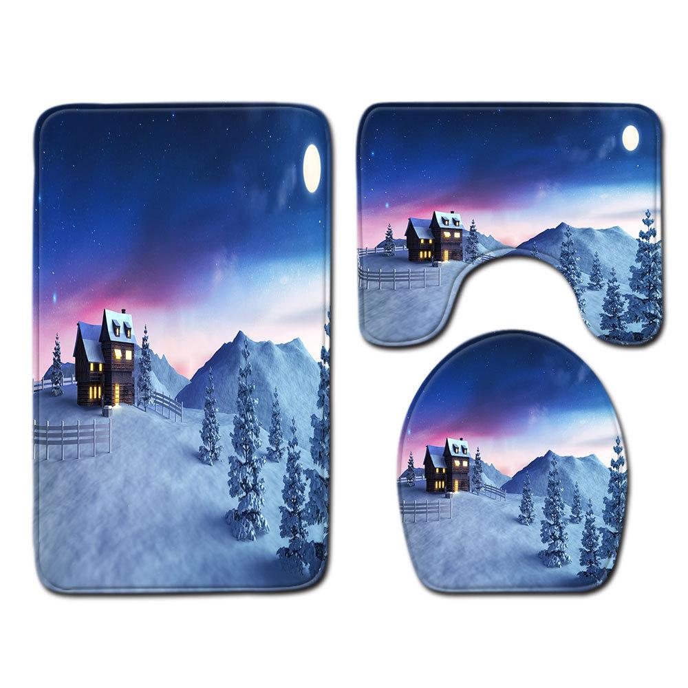 Christmas Bathroom Floor Mat Toilet Three-Piece Set