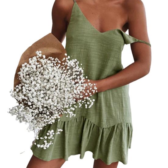 

Женское платье однотонное с оборкой по краю, на бретелях-спагетти, с V-образным вырезом, летнее платье для свиданий L зелёный