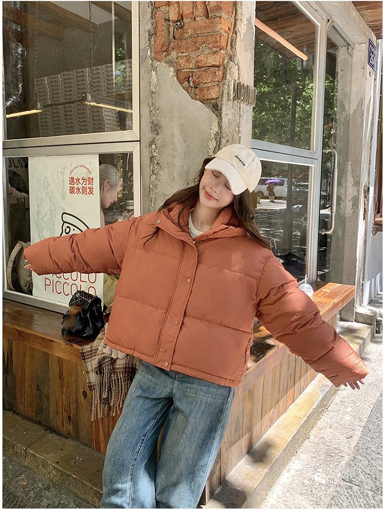 Damen Herbst- und Winterjacke Einfarbig Kapuze Kurz Locker Verdickt Winddicht Studentenjacke Damenjacke 5 Farben