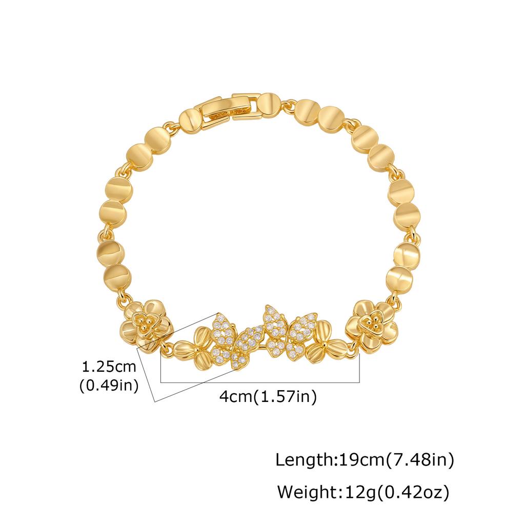 Wind Lady Copper Micro-Inlaid Zircon Infinity Flower Butterfly Bracelet Pbr-308