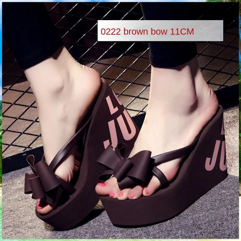 Fashion Summer Beautiful Ladies Super High-Heeled Platform Flip-Flops11cm Beach Shoes Wedding Slippers Women Luxury Heels Slippers