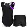Maillot de ballet sans manches patchwork imprimé pour fille, short avec ceinture en V à la taille, tenue de danse et de gymnastique