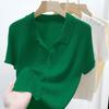 French Thin Polo Collar Sweater for Women in Summer, Slim Short-sleeved and Versatile Short Cardigan Top for Little People