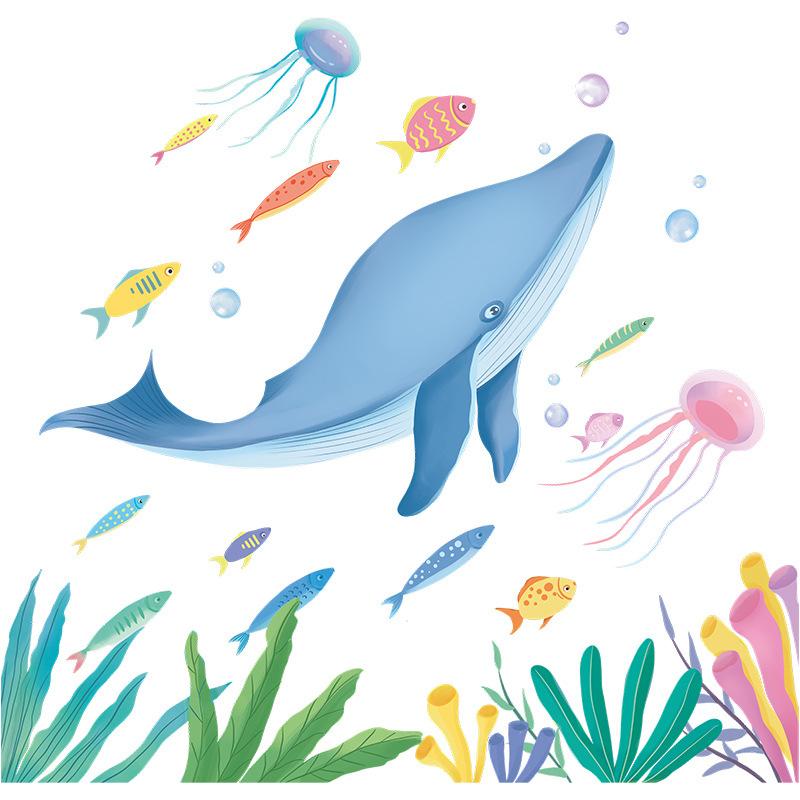 

Self Adhesive Wall Sticker Cartoon Underwater Sea World with Whale Coral Jellyfish for Bathroom Decoration PVC Vinyl Art 30x60cm різнокольоровий