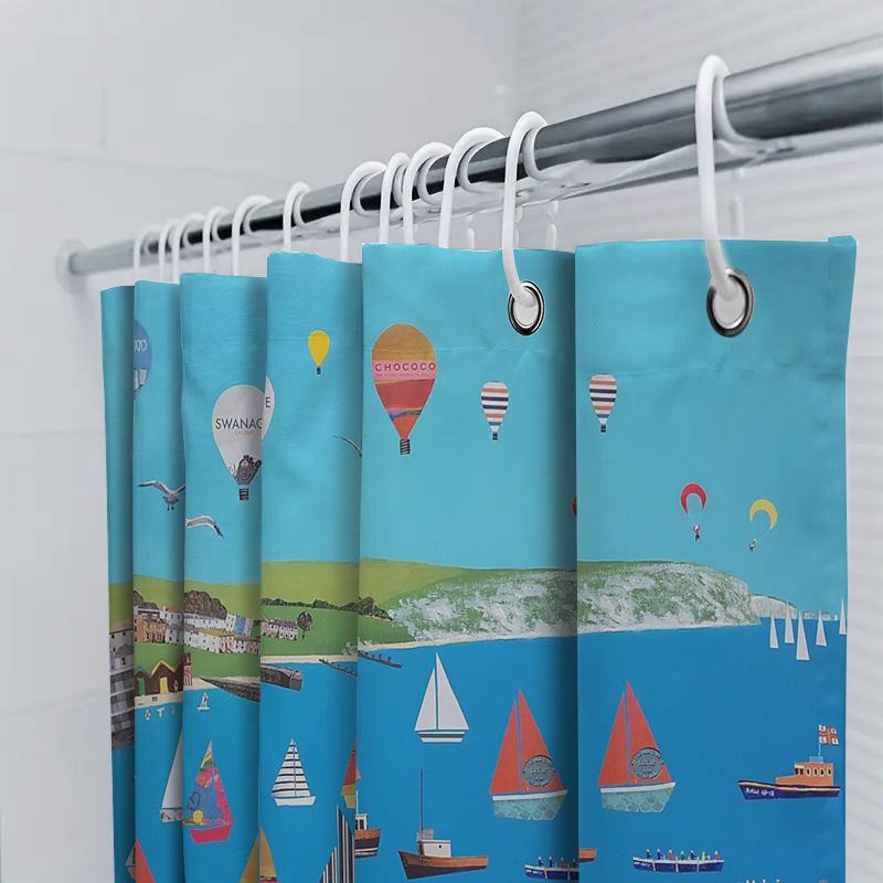 Coastal Shower Curtain Ocean Beach Decor Waterproof Bathroom Fabric Backdrop Sea Landscape Blue Backdrop Scenic Home Decor