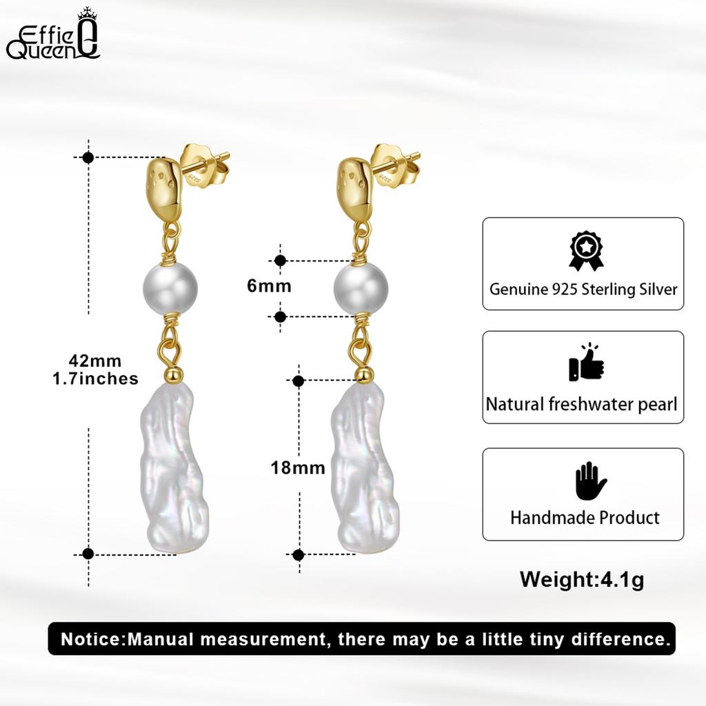 Effie Queen 925 Pure Silver 14k Gold Baroque Shaped Zirconia Drop Earrings Timeless Jewelry for Women Banquet Party Gift GPE18