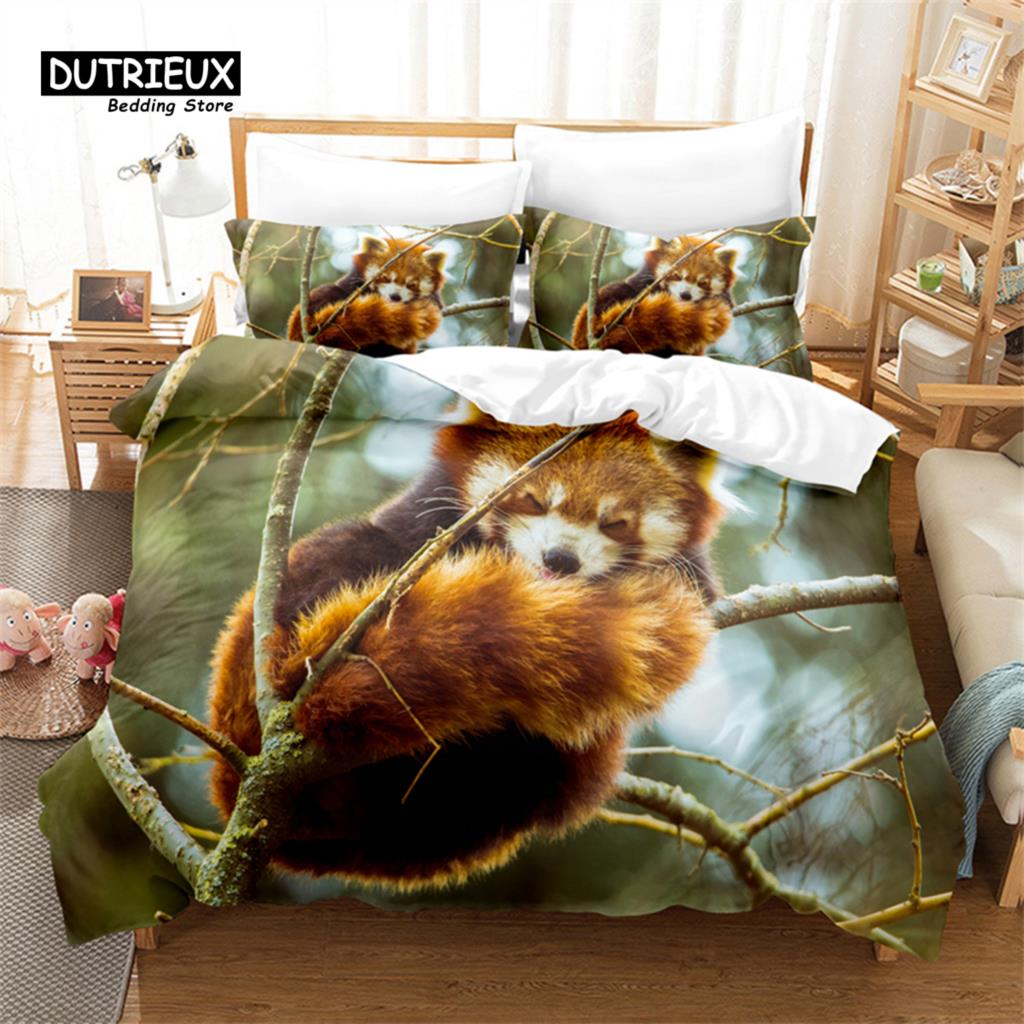 Panda Digital Printing Bedding Set, Panda Duvet Cover, 3D Bedding, Linen, Queen Size, Fashion Design