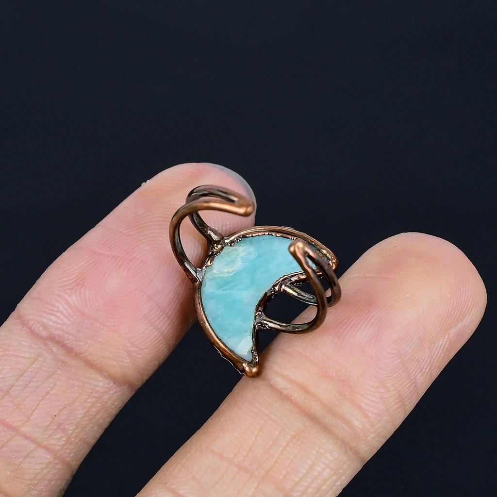 Larimar Handmade Gemstone Ring, Copper Electroformed Ring Antique Jewelry, Adjustable Ring Engagement Gift