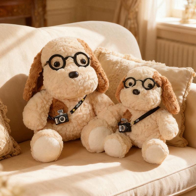 Cute Egg Tart Dog Plush Toy with Glasses - Palm-Sized Cloth Doll for Girls