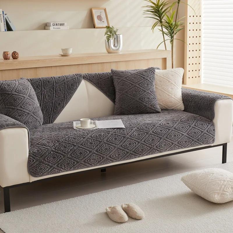 Winter Lamswol Sofa Handdoek Modern Effen Kleur Pluche Zacht Glad Sofa Overtrekken voor Woonkamer L-vorm Antislip Bankovertrek