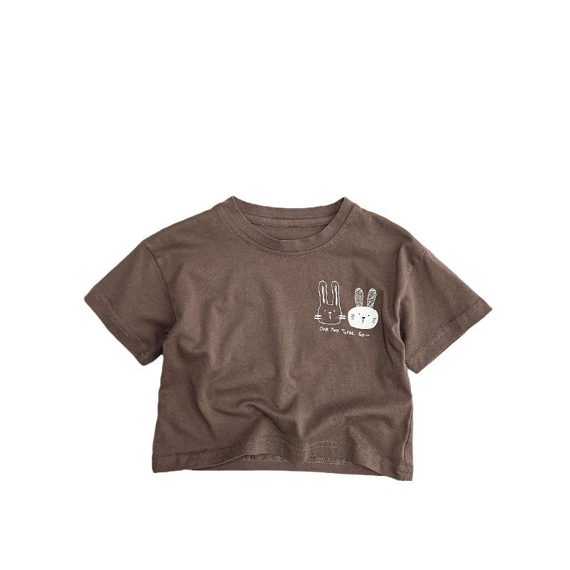 Cartoon Rabbit Summer T-Shirt - Kids' Short Sleeve Pure Cotton Top, Korean & Japanese Style