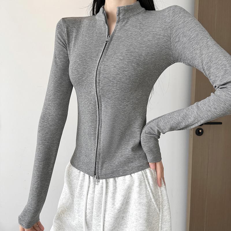 Dynamic Girl Zipper Jacket for Women with All-match Collar Slim Fit Slim Bottoming Cardigan Top